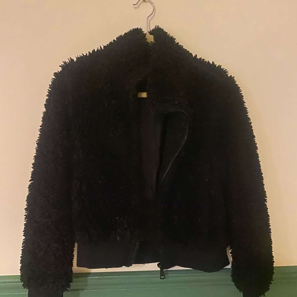ZARA Black Teddy Cropped Bomber Jacket